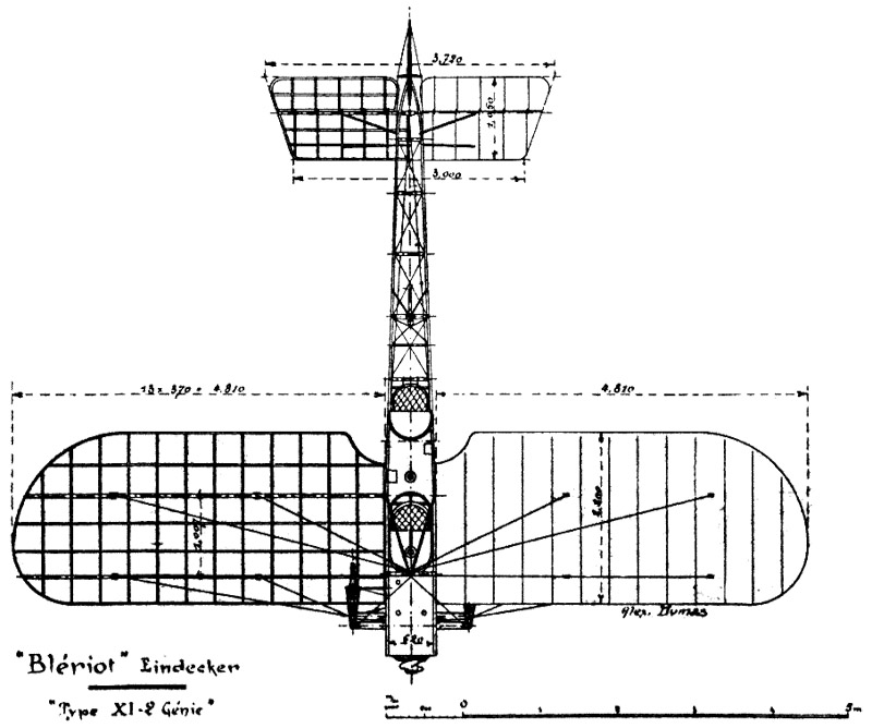 Drawing of Blériot XI-2, the 2-seat variant of Blériot / Thulin A. Scanning and picture processing Lars Henriksson, www.avrosys.nu